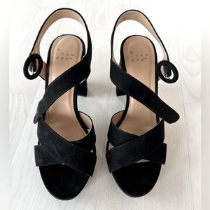 Black ankle strap, 3.5 inch block heel shoes size 8